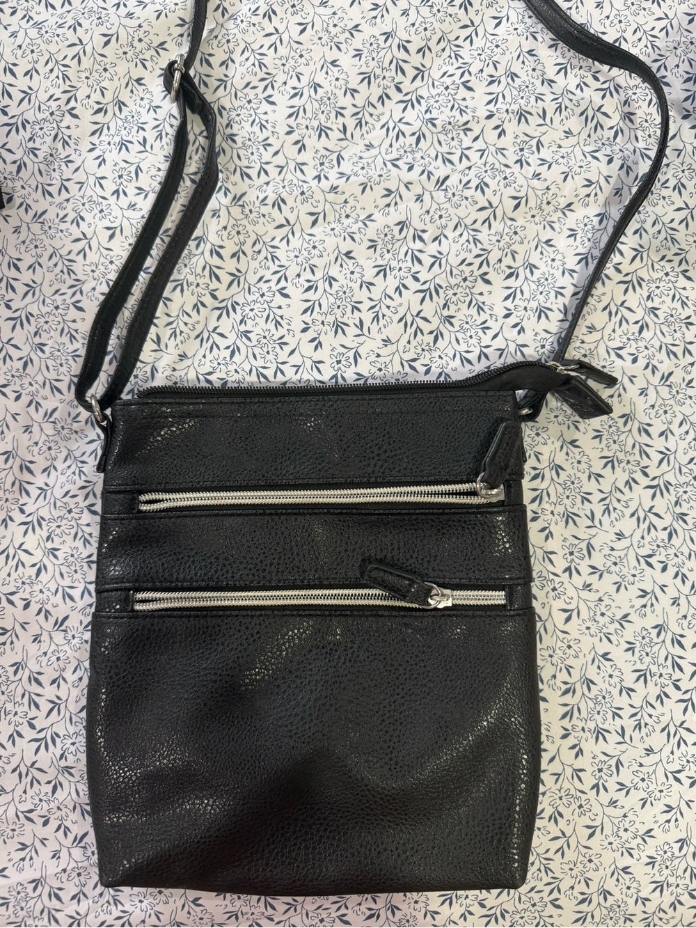 Black Crossbody Bag with Dual Zip Pockets